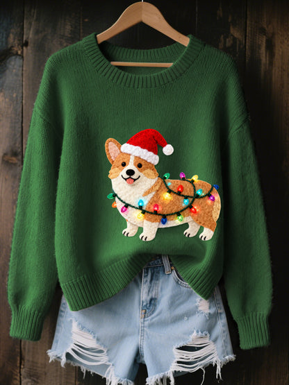 Noël Corgi chien feutre Art confortable tricot pull femme