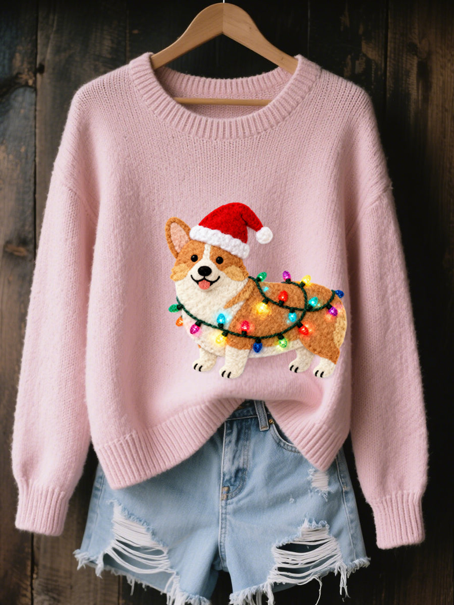 Noël Corgi chien feutre Art confortable tricot pull femme