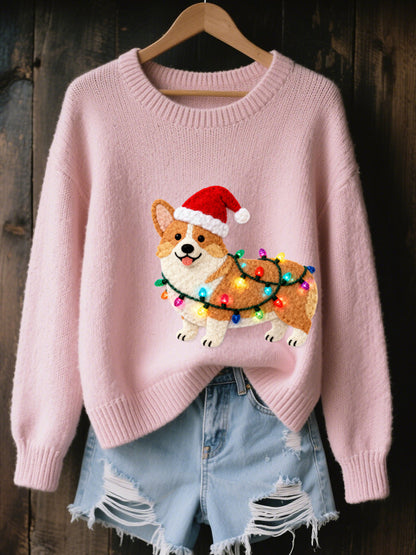 Noël Corgi chien feutre Art confortable tricot pull femme