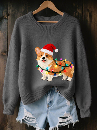 Noël Corgi chien feutre Art confortable tricot pull femme
