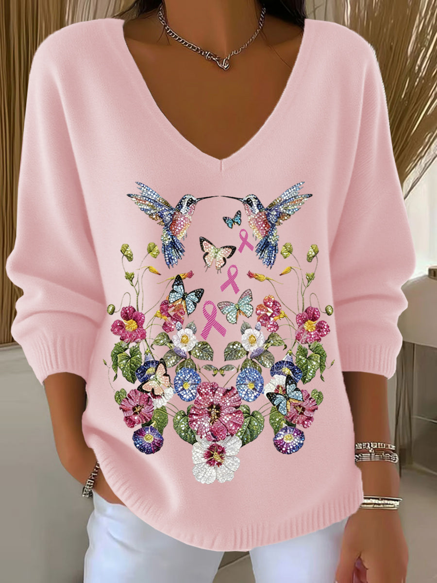 Haut Décontracté Rétro Animal Art Floral Col V Femme