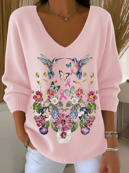 Haut Décontracté Rétro Animal Art Floral Col V Femme