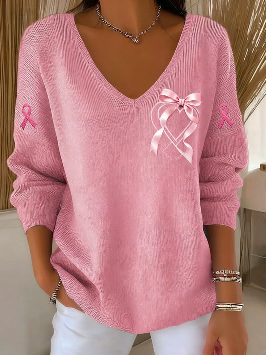 T-shirt à manches longues Casual Women's Breast Cancer Awareness Print