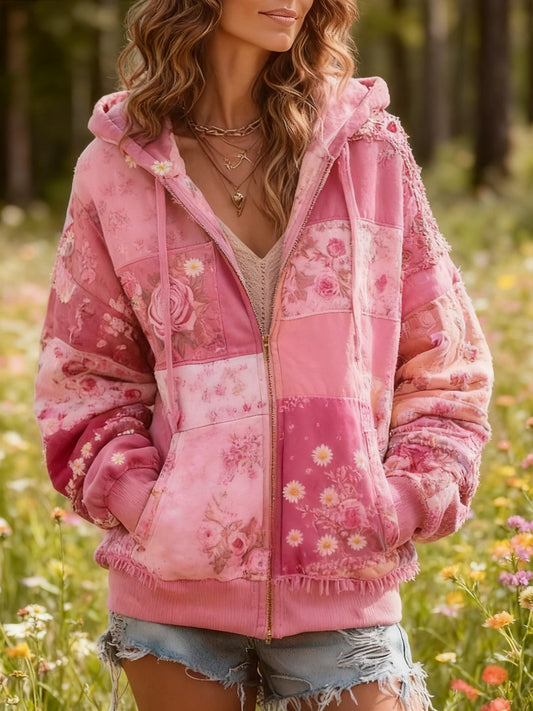 Sweat à capuche décontracté à imprimé floral pour femmes