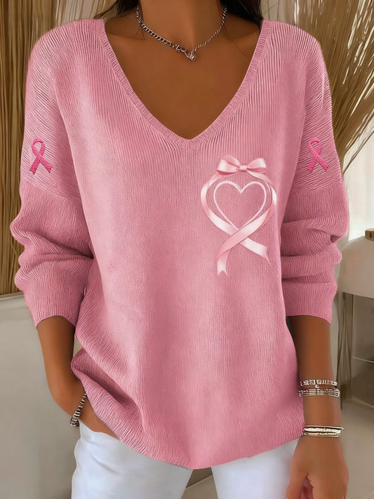 T-shirt à manches longues Casual Women's Breast Cancer Awareness Print