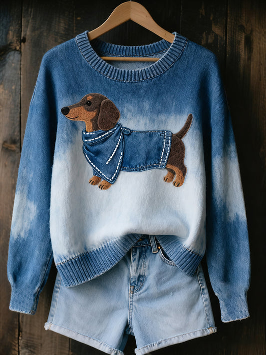 Pull en tricot confortable à imprimé animal vintage pour femme