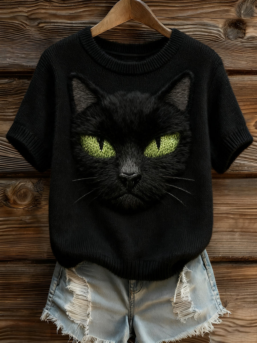 Top à manches courtes en tricot confortable imprimé animal artistique pour femmes