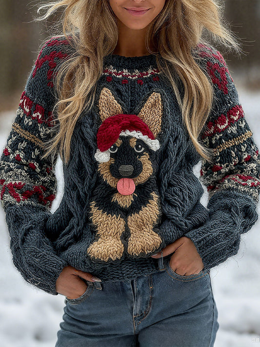 Dessus d'impression de chien de Noël des femmes