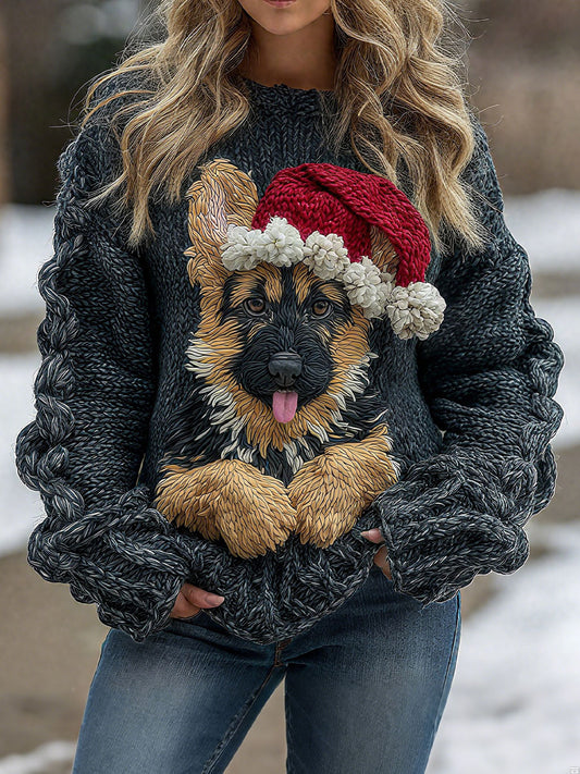 Dessus d'impression de chien de Noël des femmes