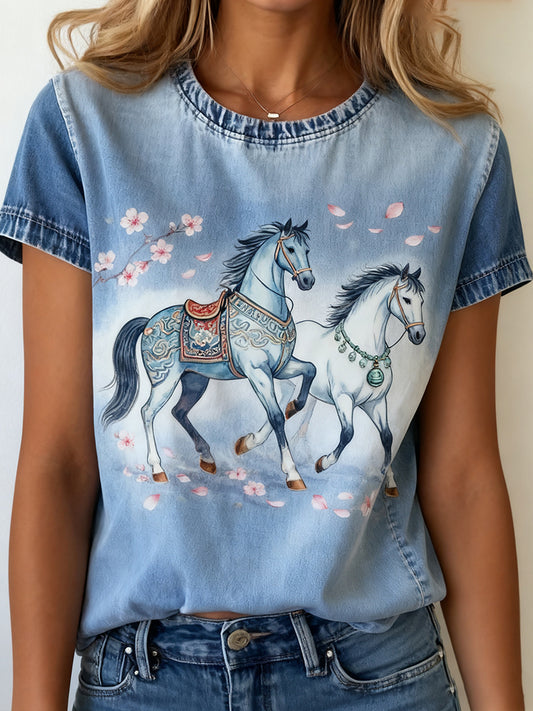 T-shirt confortable à imprimé animal vintage pour femmes