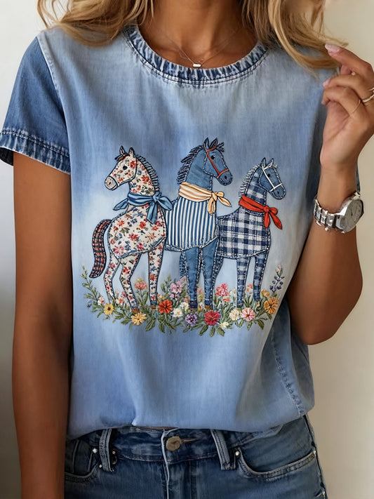 T-shirt confortable à imprimé animal vintage pour femmes