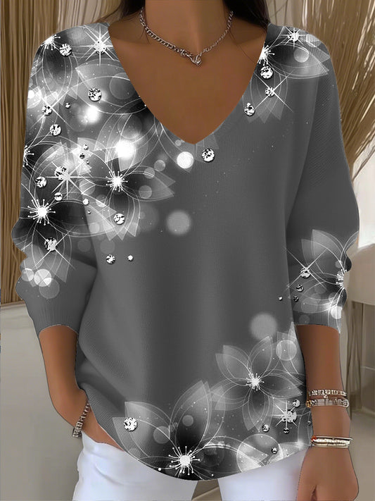 Vintage Abstract Gradient Floral Art V-Neck Top des femmes