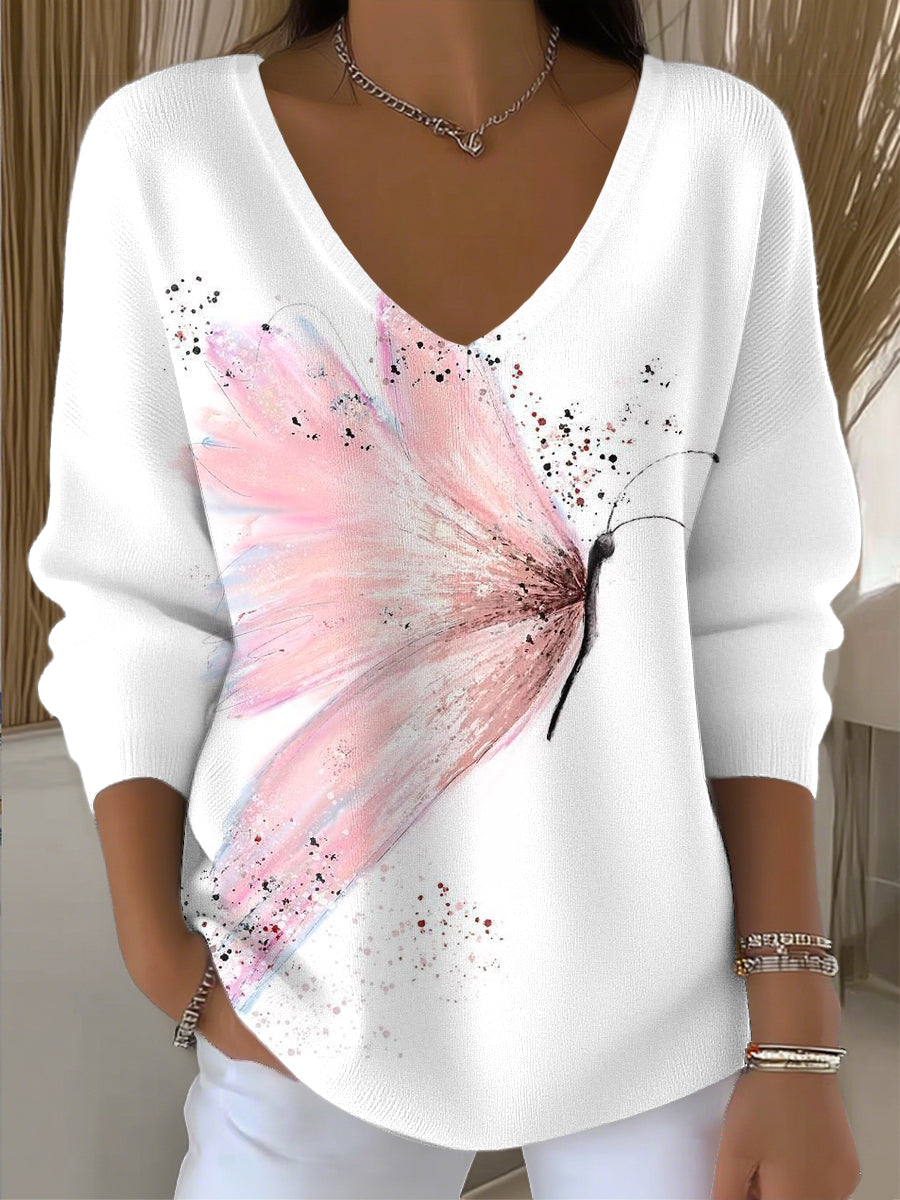 Vintage Abstract Butterfly Art V-Neck Top des femmes