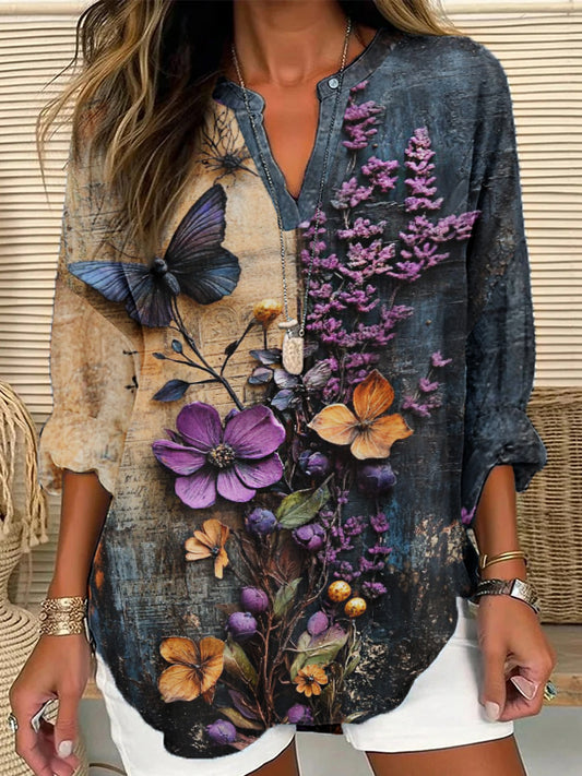 Top Femme 3D Floral Coton et Lin