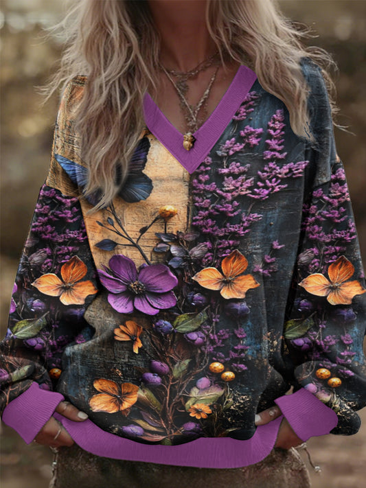 Sweat-shirt Femme 3D Floral Col V