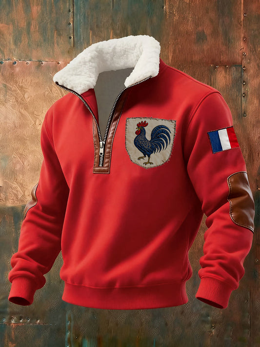 Chandail à capuchon à glissière Baggy Drapeau Français Le Coq Gaulois pour homme