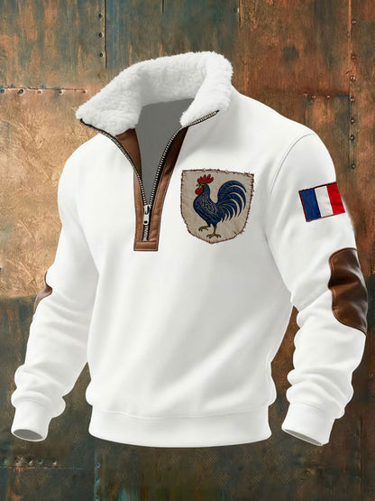 Chandail à capuchon à glissière Baggy Drapeau Français Le Coq Gaulois pour homme