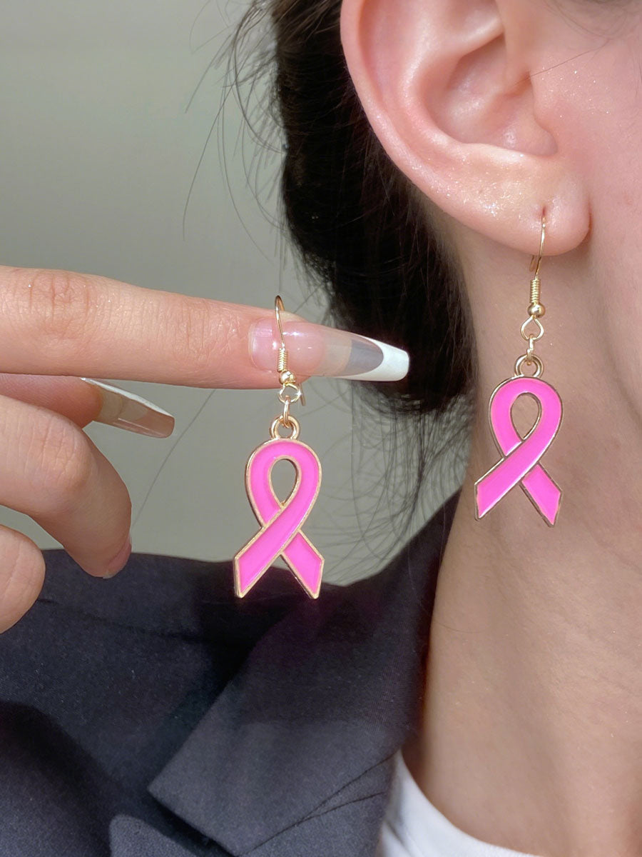 Boucles d'Oreilles Femme Ruban Rose Sensibilisation au Cancer du Sein