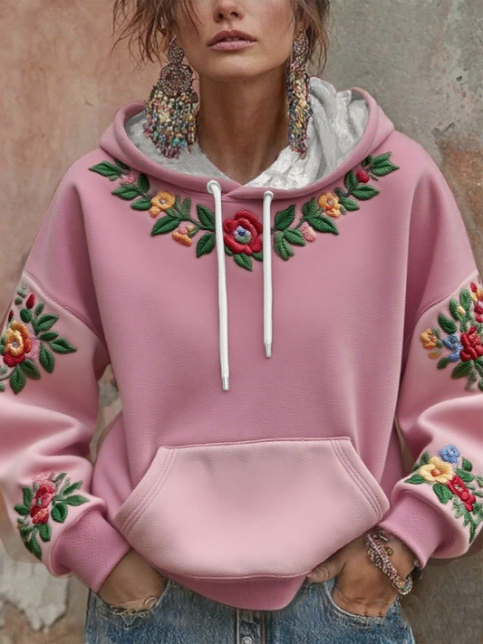 Sweat à capuche imprimé floral pour femmes