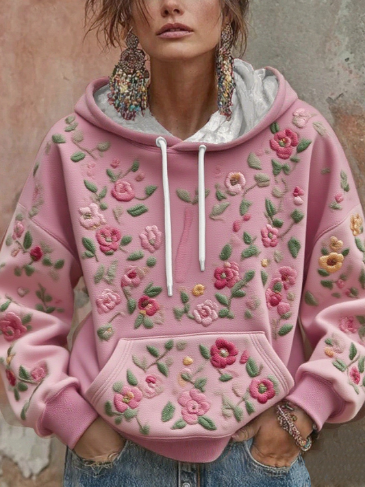 Sweat à capuche imprimé floral pour femmes