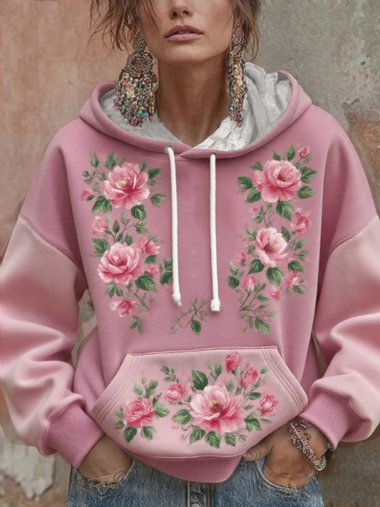 Sweat à capuche imprimé floral pour femmes