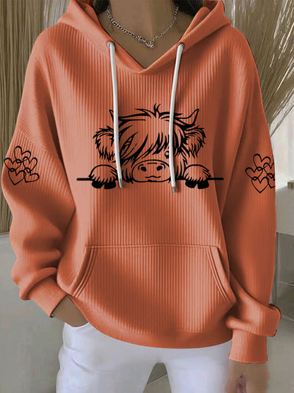 Sweat à capuche décontracté à imprimé vache Highland Femme