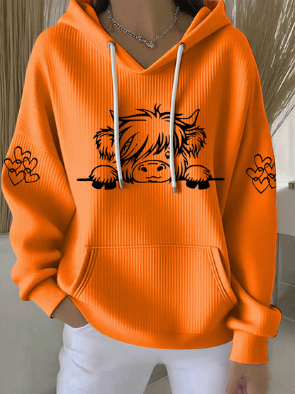 Sweat à capuche décontracté à imprimé vache Highland Femme