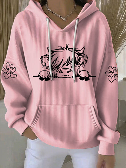 Sweat à capuche décontracté à imprimé vache Highland Femme