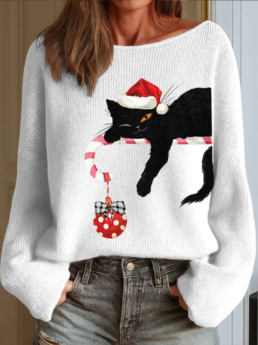 Pull imitation chat de Noël pour femmes
