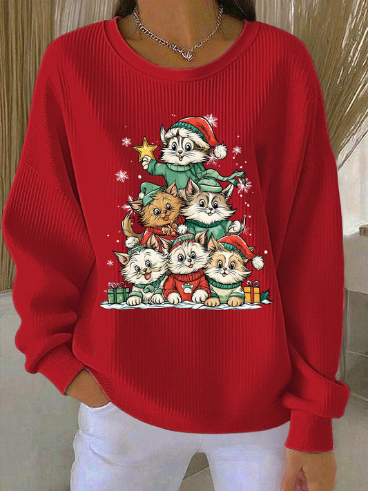 Sweat-shirt décontracté imprimé de Noël pour femmes