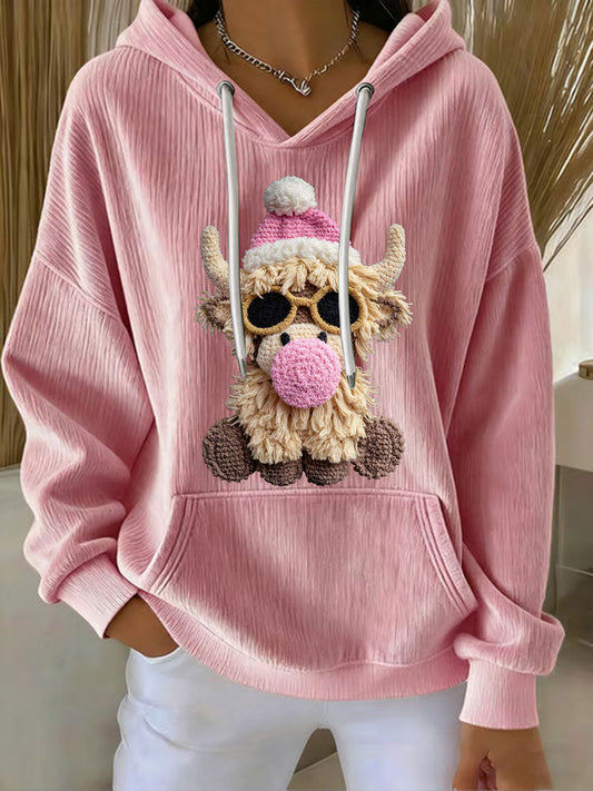 Sweat à capuche décontracté à imprimé de vache de Noël pour femmes