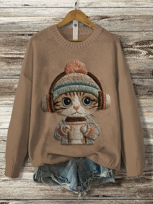 Chandail de chat d'écouteurs d'automne et d'hiver des femmes