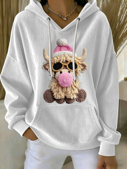 Sweat à capuche décontracté à imprimé de vache de Noël pour femmes