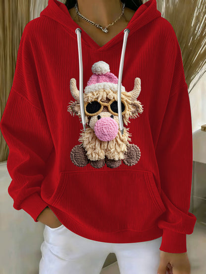 Sweat à capuche décontracté à imprimé de vache de Noël pour femmes