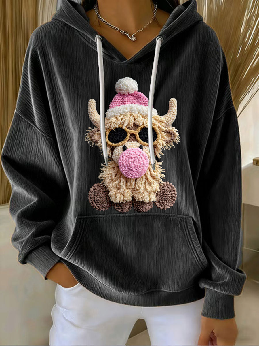 Sweat à capuche décontracté à imprimé de vache de Noël pour femmes