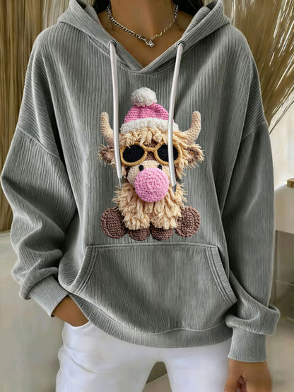 Sweat à capuche décontracté à imprimé de vache de Noël pour femmes