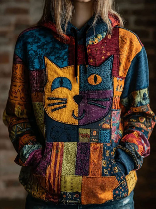 Sweat à capuche Cat Art Femme