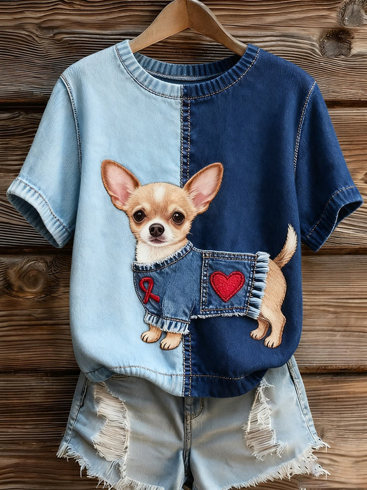 Top à manches courtes en tricot confortable imprimé animal artistique pour femmes
