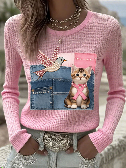 Women's Breast Cancer Awareness Cat Colibri Tops