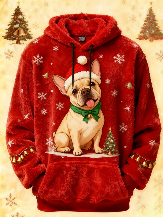 Sweat à capuche imprimé chien de Noël vintage pour femmes