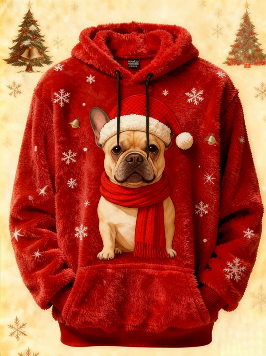 Sweat à capuche imprimé chien de Noël vintage pour femmes