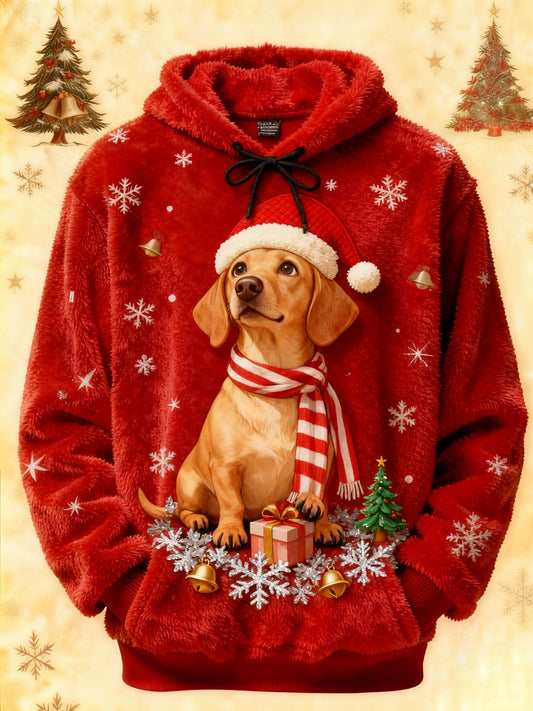 Sweat à capuche imprimé chien de Noël vintage pour femmes