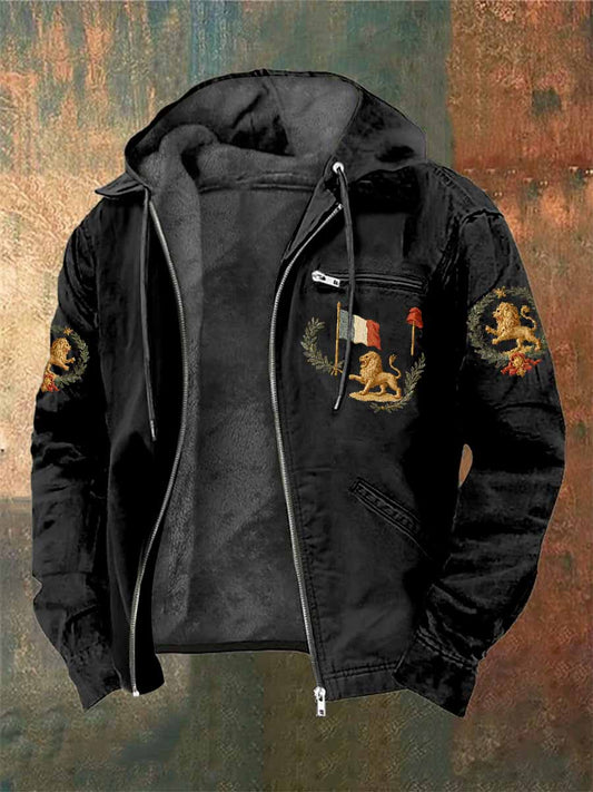 Manteau Vintage À Capuche Imprimé Français