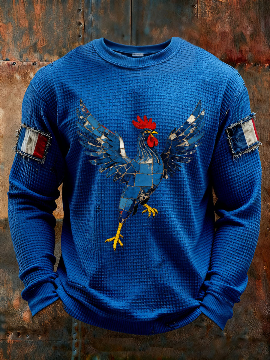 T-shirt à manches longues imprimé gaufré France Le Coq Gaulois pour homme