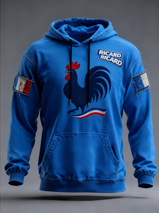 Sweat à capuche décontracté pour homme Drapeau français Ricard