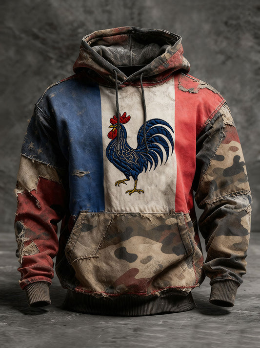 Chandail à capuchon Drapeau Français Le Coq Gaulois Coupe standard Homme