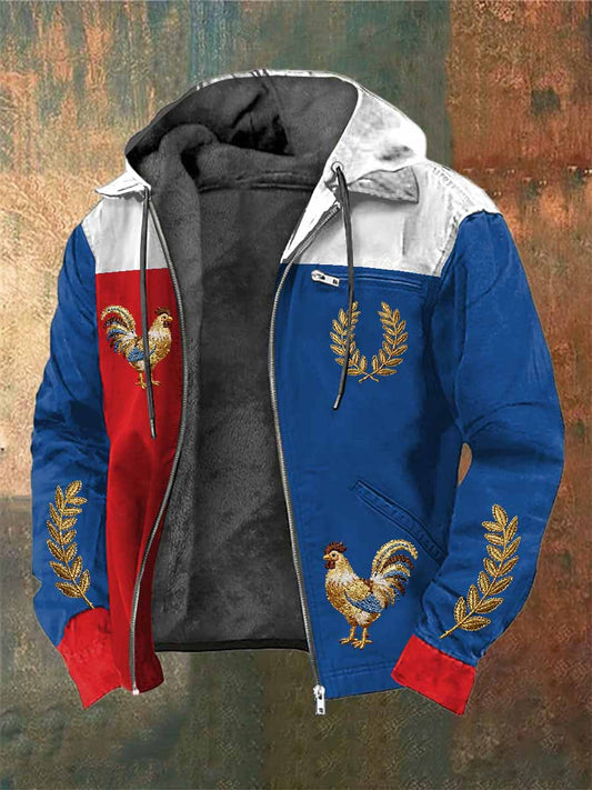 Manteau Vintage À Capuche Imprimé Français
