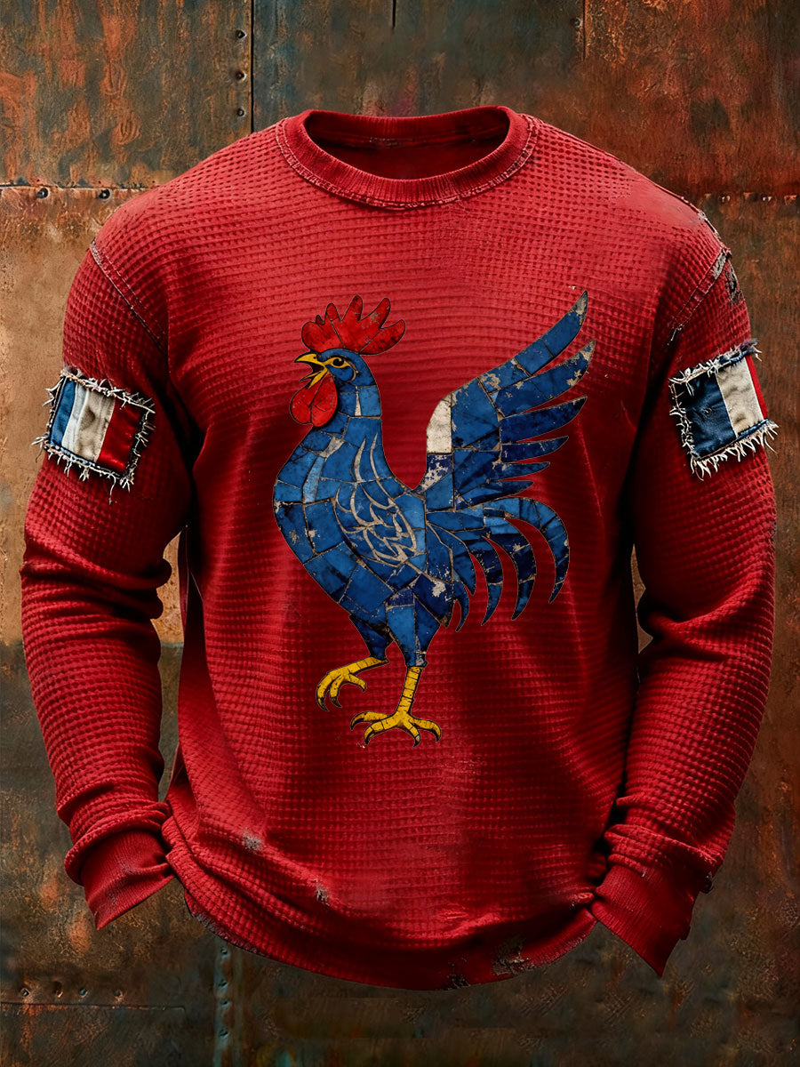 T-shirt à manches longues imprimé gaufré France Le Coq Gaulois pour homme