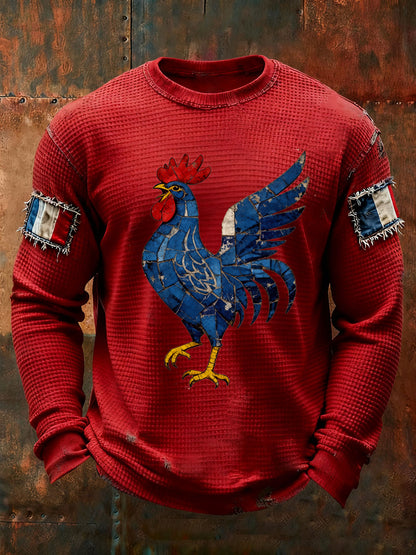 T-shirt à manches longues imprimé gaufré France Le Coq Gaulois pour homme