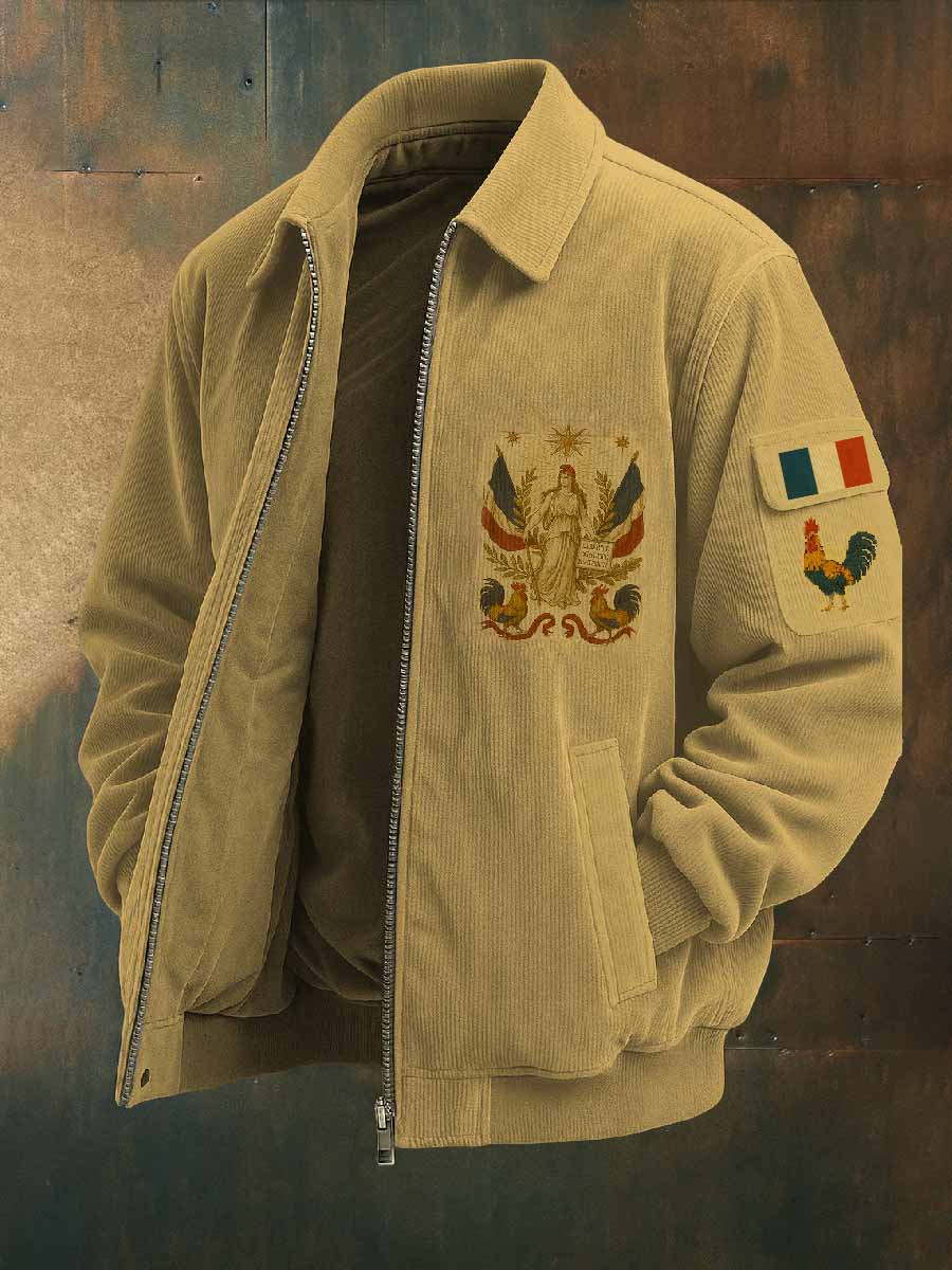 Manteau de veste décontracté vintage à imprimé français